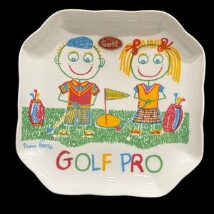 Danny First Art GOLF PRO GOLF CLUB Serving Platter Stick Figure Golfers VTG 90s